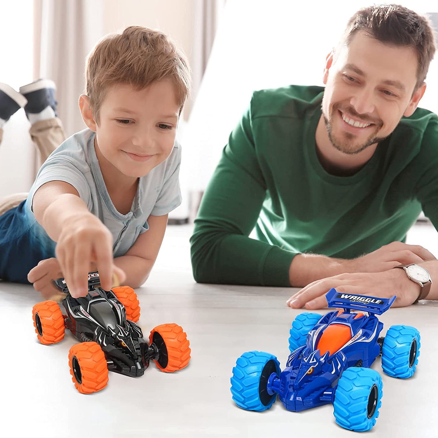 Babyltrl Pull Back Cars Toy Trucks,2 Pcs Friction Powered Cars for Kids,Four-Wheel Drive 360 Stunt Spinning off-road Vehicles,Inertia Car Toys for 3 4 5 6+ Year Old Boys Girls