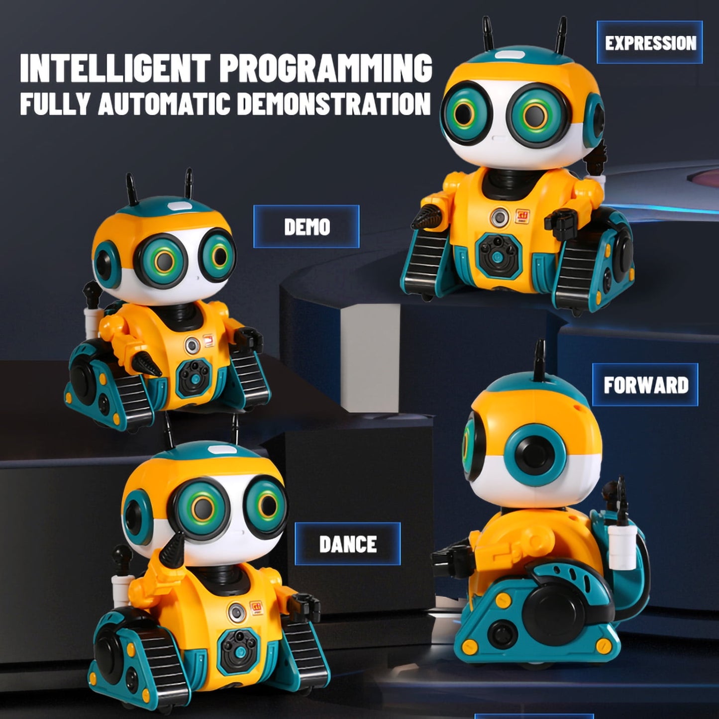 Ficcug Remote Control Intelligent Robot Toys for Kids with Recording/Voice changing/Touch Sensing,Educational Programmable Interactive Smart Robot for 3 4 5 6 Year Old Boys Girls Toddlers,Yellow
