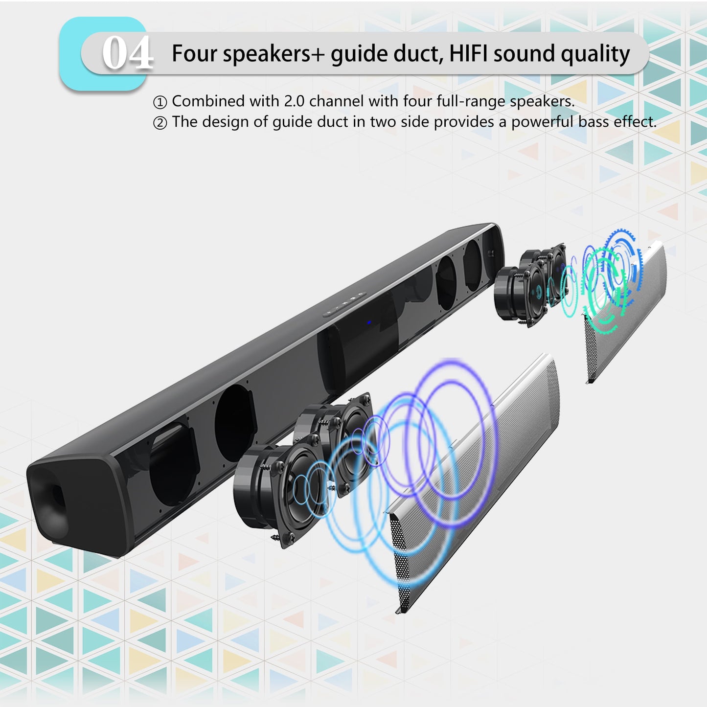 Ficcug 2.0 22" TV Sound bar with RGB Light / Subwoofers, 3D Stereo Surround Wireless Bluetooth Soundbar Speaker