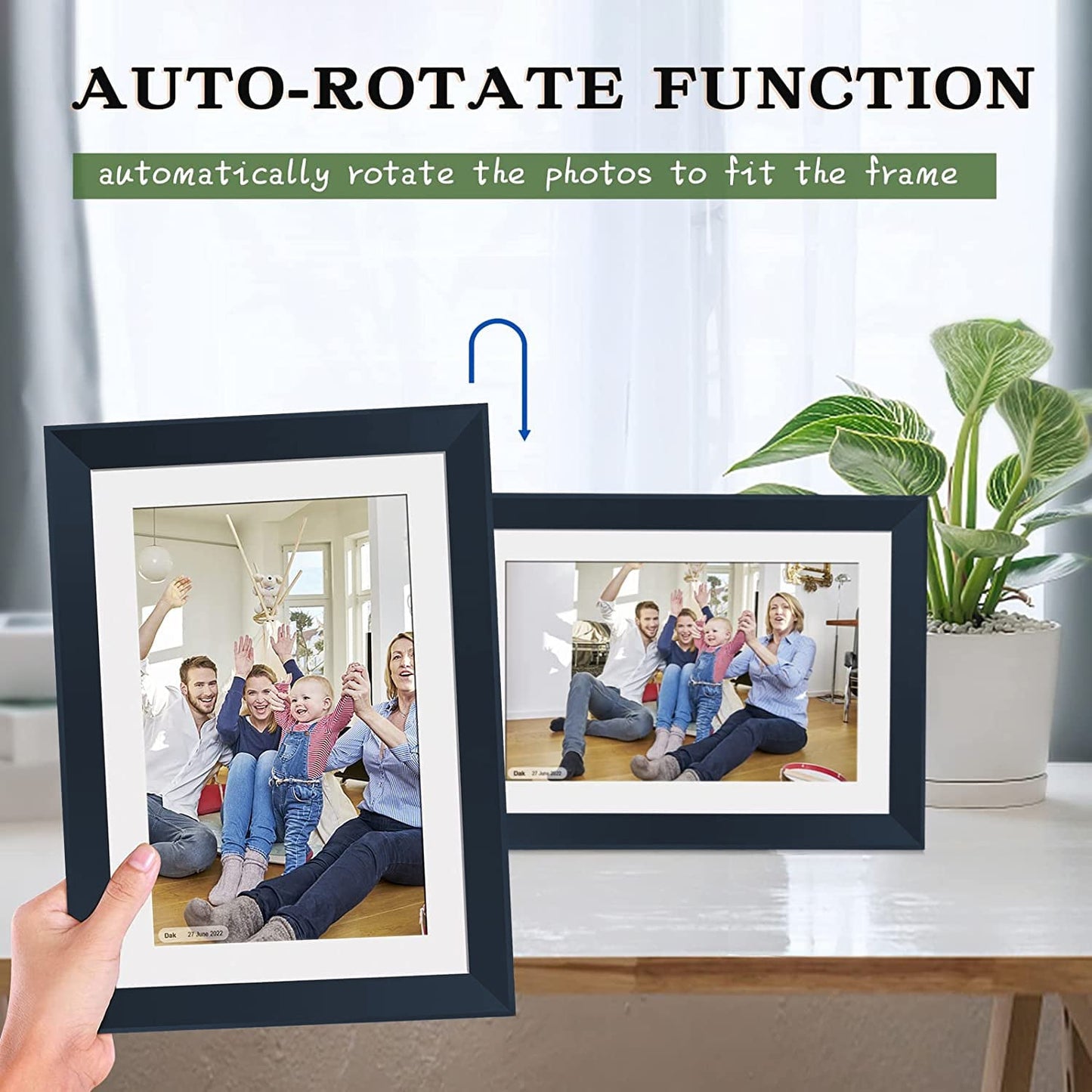 Ficcug 10.1 inch Full HD Digital Photo Picture Frame,Large Memory Wifi Smart Photo Frame,IPS Touch Screen,Share Photos Videos Instantly via Frameo App,Perfect for Gift-Blue