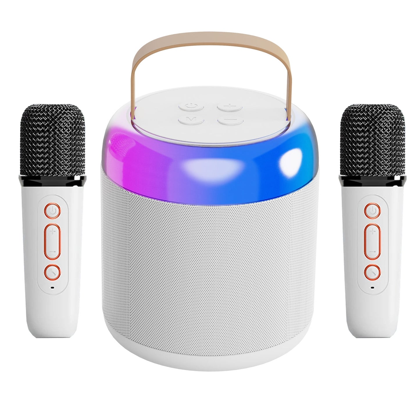 Ficcug Bluetooth Karaoke Machine for Adults and Kids with 2 Wireless Microphone / Colorful Lights,Mini Singing Machine Portable Speaker System for Birthday Christmas Gift,White