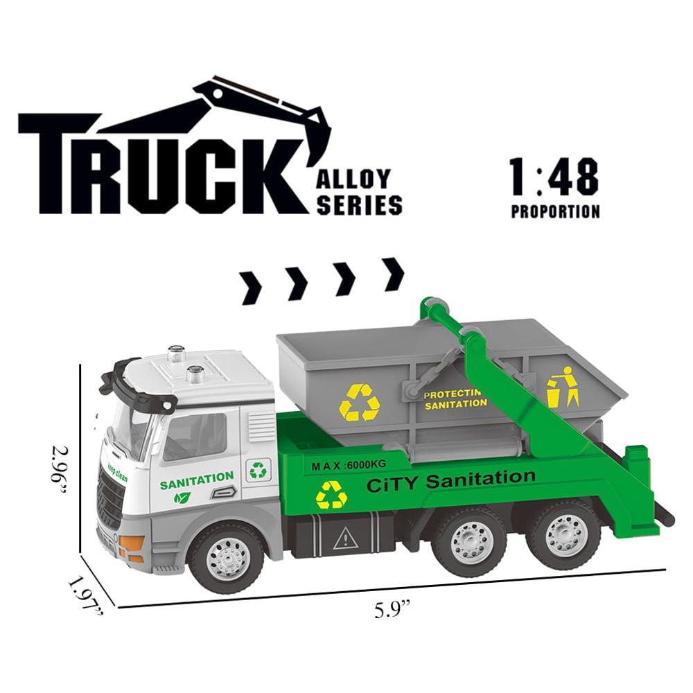 Ficcug 2 Pack Pull Back Garbage Truck Trash Truck & Dump Truck,Friction Powered Toys Cars for Boys Girls Toddlers
