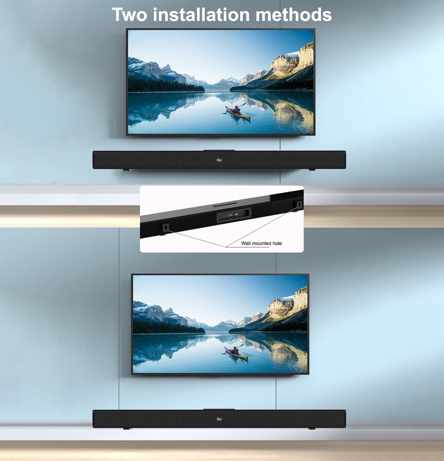 Ficcug 2.0ch 32" TV Sound bars with Remote, Wireless Soundbar with 4 Built-in Speaker / 3EQ Mode, 3D Music Bluetooth Karaoke Speaker System