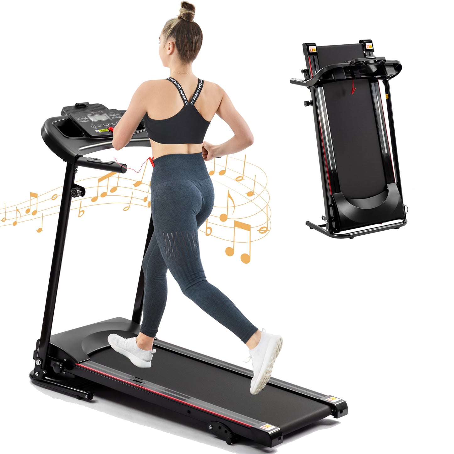 Ficcug 2.5HP Folding Treadmill with Incline / Bluetooth Music,Low Noise Electric Portable Small Running Walking Machine,Under Desk Treadmill for Home Jogging Exercise Gym Fitness