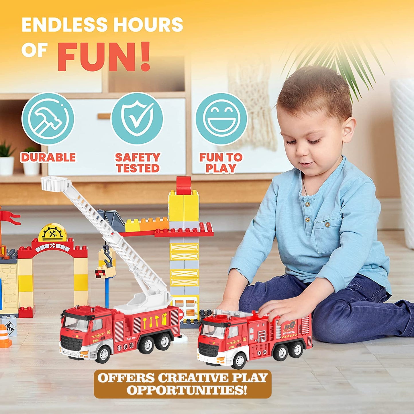 Babyltrl 1/48 Scale Alloy Diecast Model Cars Pull Back Cars Toys,2 Pcs Children Fire Truck Toys for 3+ Year Old Kids Boys Girls Gift,Red