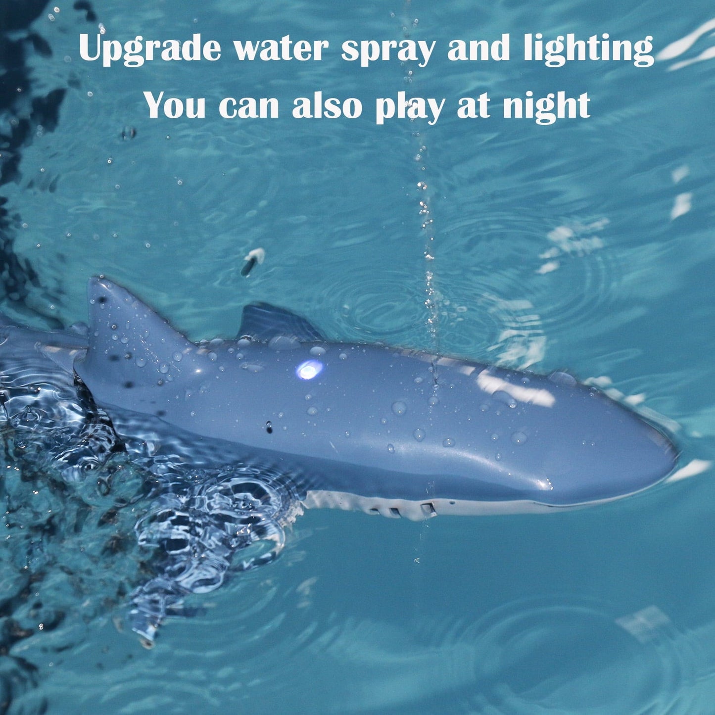 Ficcug Remote Control Shark Toy with Light / Spray, 2.4Ghz RC Boat Water Toys for Swimming Pool Bathroom, Gift for Ages 6+ Boys Girls Kids,Blue