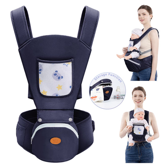 Ficcug 6-in-1 Baby Carrier with Hip Seat, Ergonomic Baby Wraps Carrier, Head Support and Breathable Mesh for Newborn Toddlers up to 44 lbs, Navy
