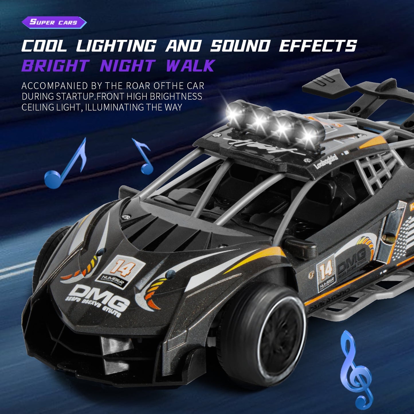 Ficcug Remote Control Cars Toys,1:14 High Speed RC Car with Spray Lights & Music,RC Truck for Boys Girls Kids