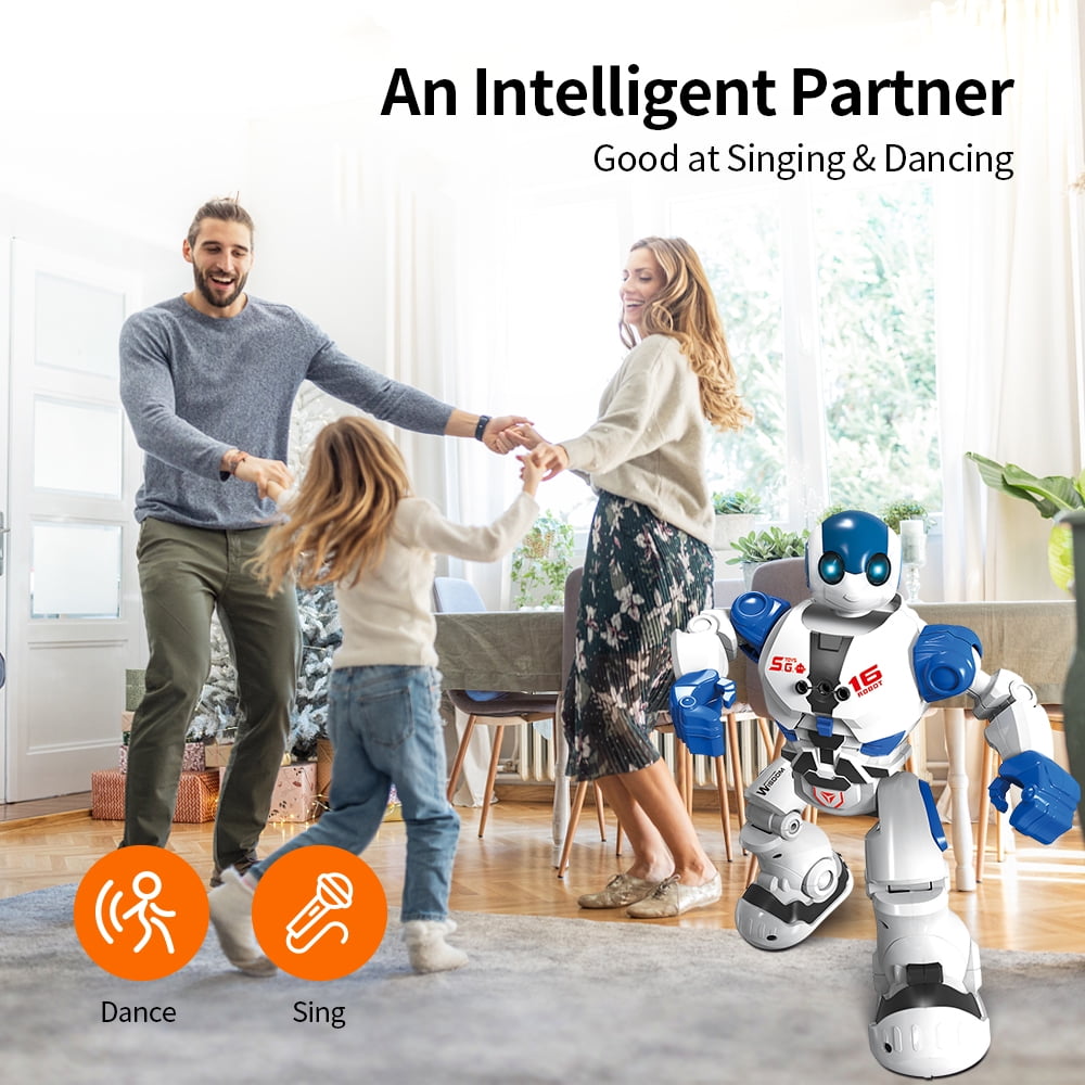 Ficcug Kids Remote Control Intelligent Robot Toys,Educational Programmable Smart Robot,Perfect Gift for Boys 4 5 6 7 8+,Blue
