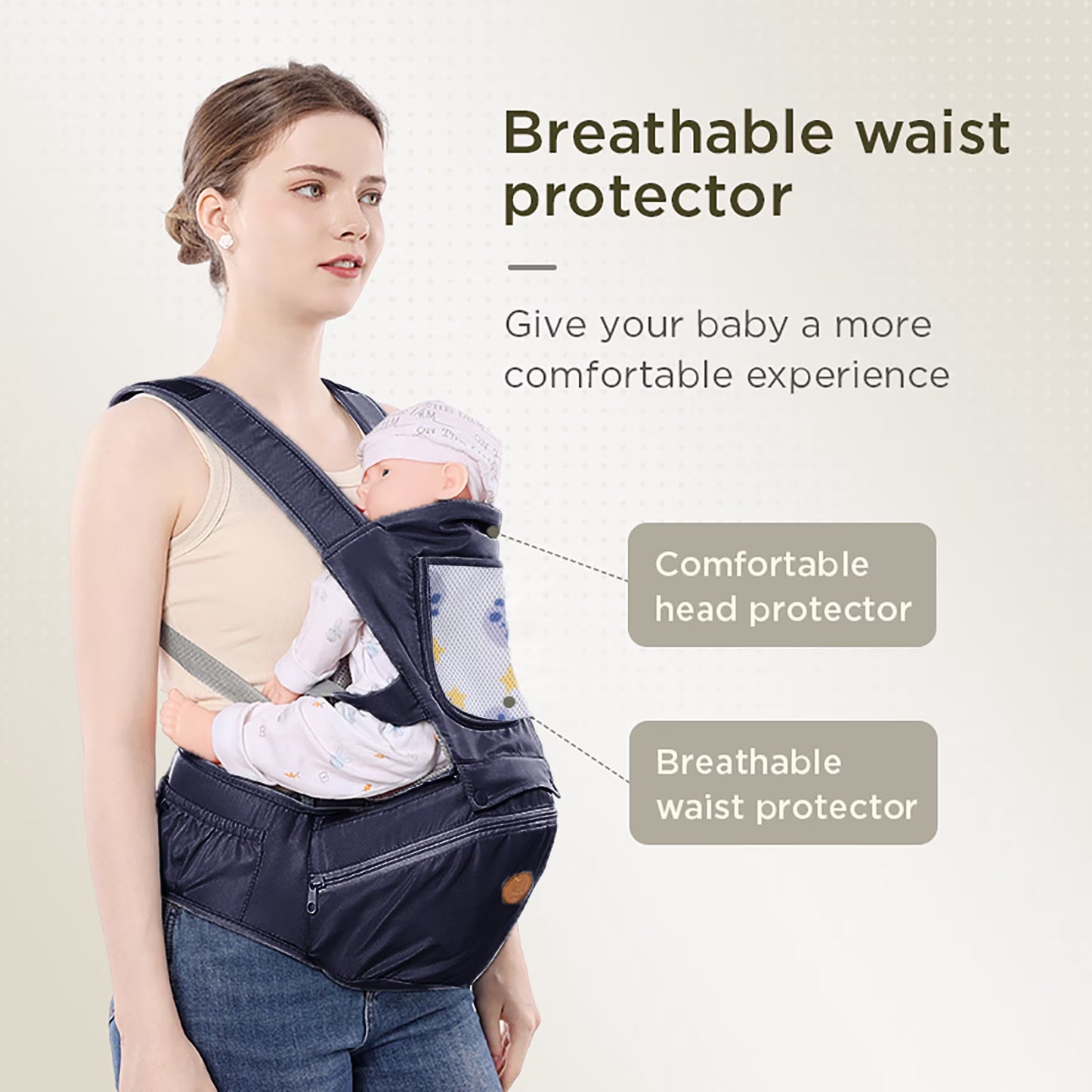 Ficcug 6-in-1 Baby Carrier with Hip Seat, Ergonomic Baby Wraps Carrier, Head Support and Breathable Mesh for Newborn Toddlers up to 44 lbs, Navy
