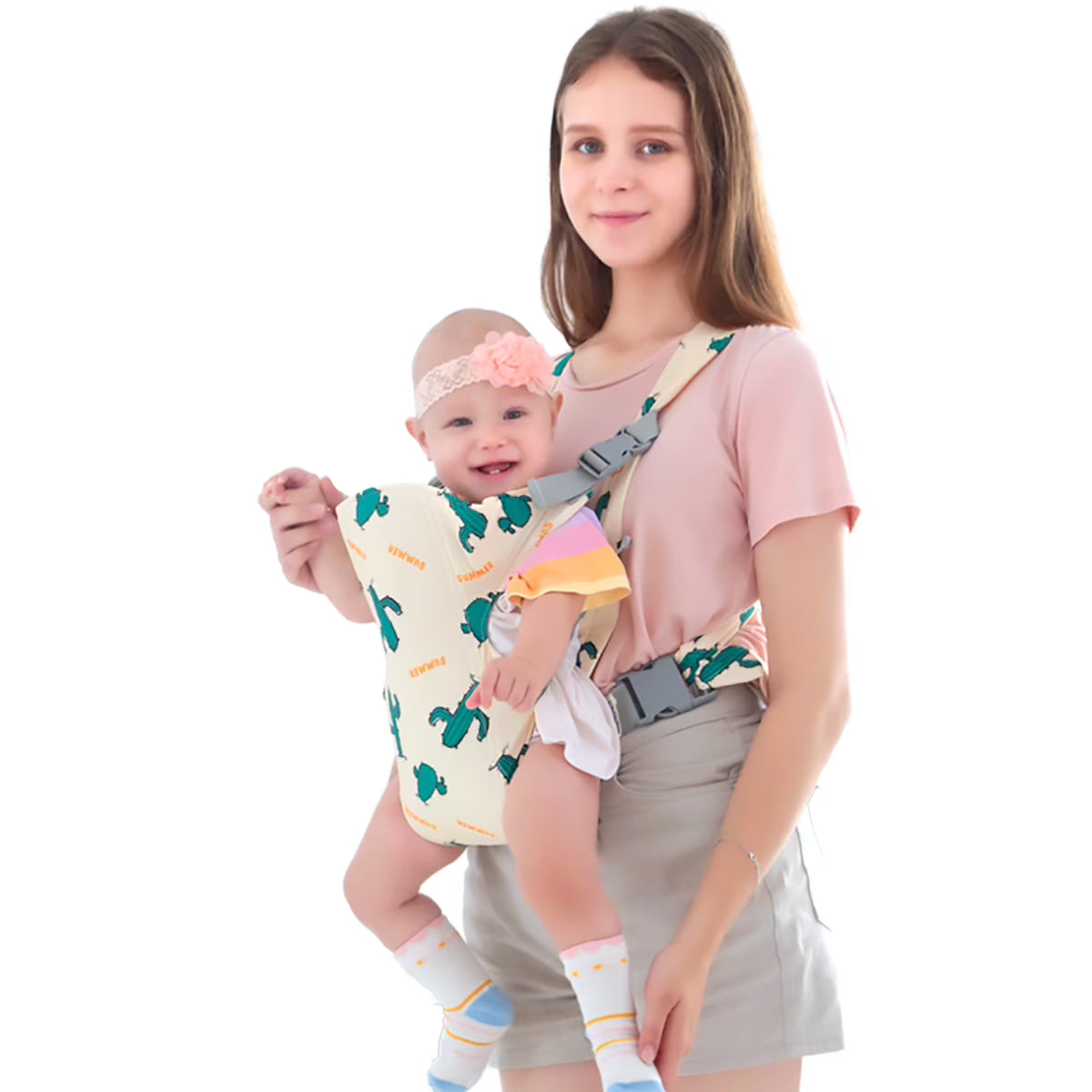 Ficcug 4 in 1 Baby Carrier,Ergonomic Infant Carrier Backpack,Breathable Front Back Carrying Wrap Seat for Newborn Toddlers up to 33 lbs,Colorful
