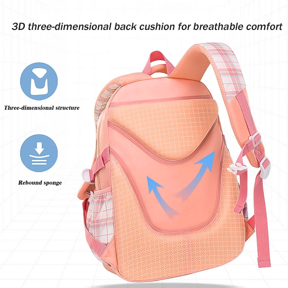 Ficcug Girls School Backpacks,Fashion School Bag for Kids Teens,30L Waterproof Students Bookbags for Elementary Middle,Pink