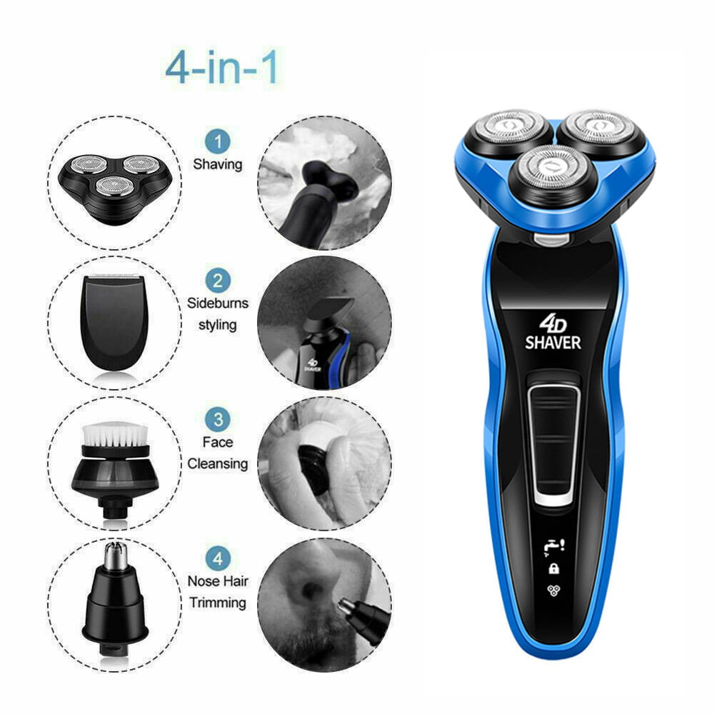 Ficcug 4 in 1 Electric Shavers for Men Rechargeable Electric Razor Shaver with Beard Trim Nose Hair Trimmer Beard Wet Dry Dual Use Water Proof