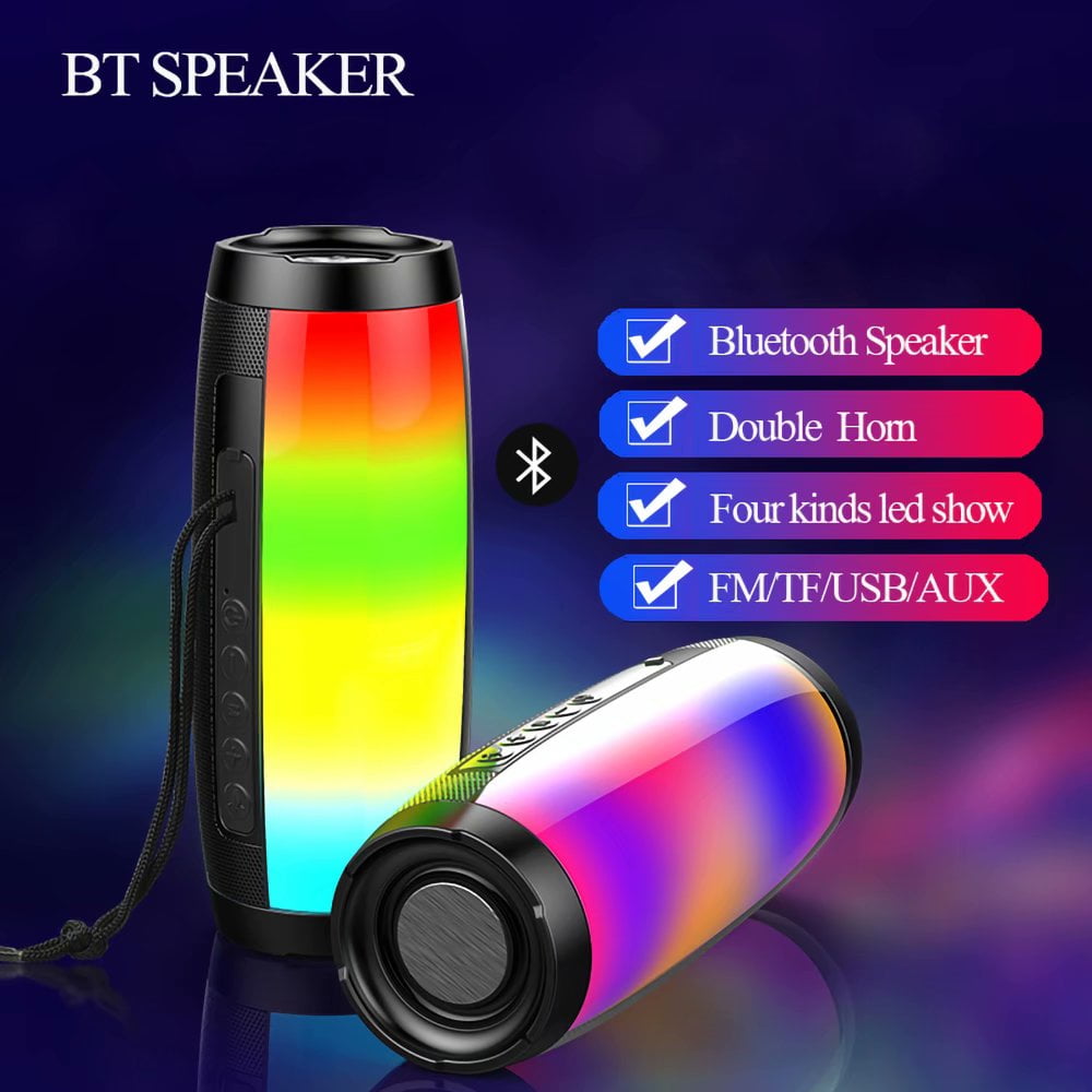 Babyltrl Waterproof Bluetooth Wireless 5.0 Speaker Portable Mini Speaker with Mutil-Colorful LED Lights and 360 Stereo Sound,Outdoor Music Party Show Speaker,Black