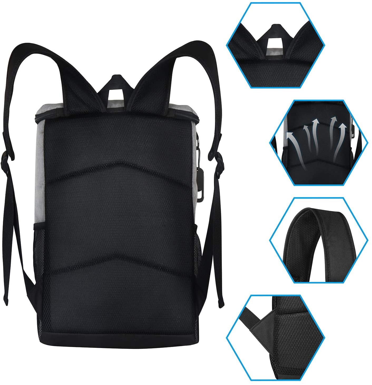 Ficcug Insulated Cooler Backpack 25-30 Cans/L,Waterproof Leakproof Soft Cooler Bag for Travel Camping Hiking Beach Lunch Picnic,Gray