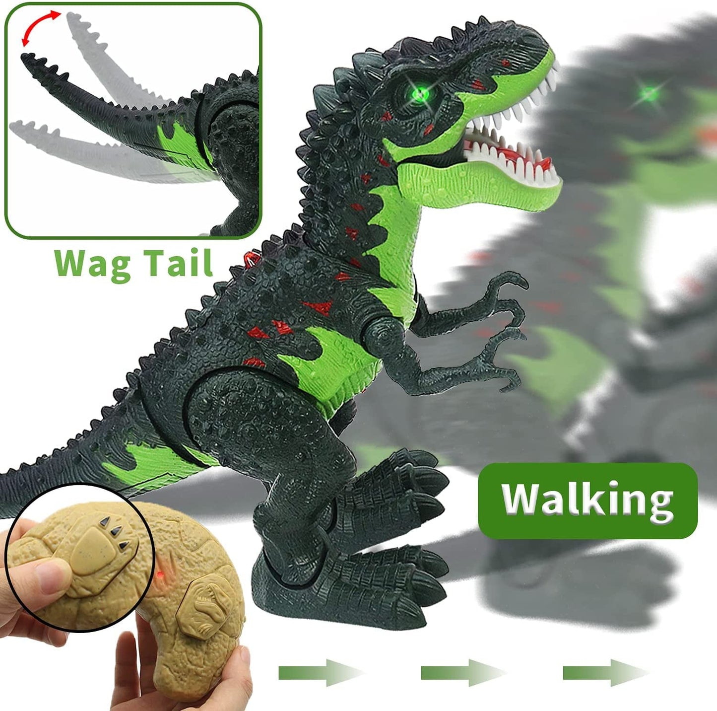 Ficcug Remote Control Dinosaur Robot Toys for Kids 3-5,Realistic Walking Electronic Dinosaur Pet with Spray Roaring,RC Toy for Age 3-12 Boys Girls