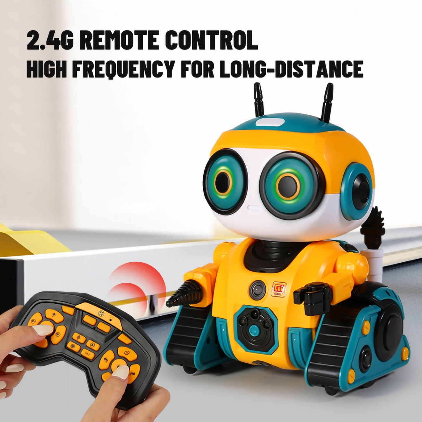 Ficcug Remote Control Intelligent Robot Toys for Kids with Recording/Voice changing/Touch Sensing,Educational Programmable Interactive Smart Robot for 3 4 5 6 Year Old Boys Girls Toddlers,Yellow