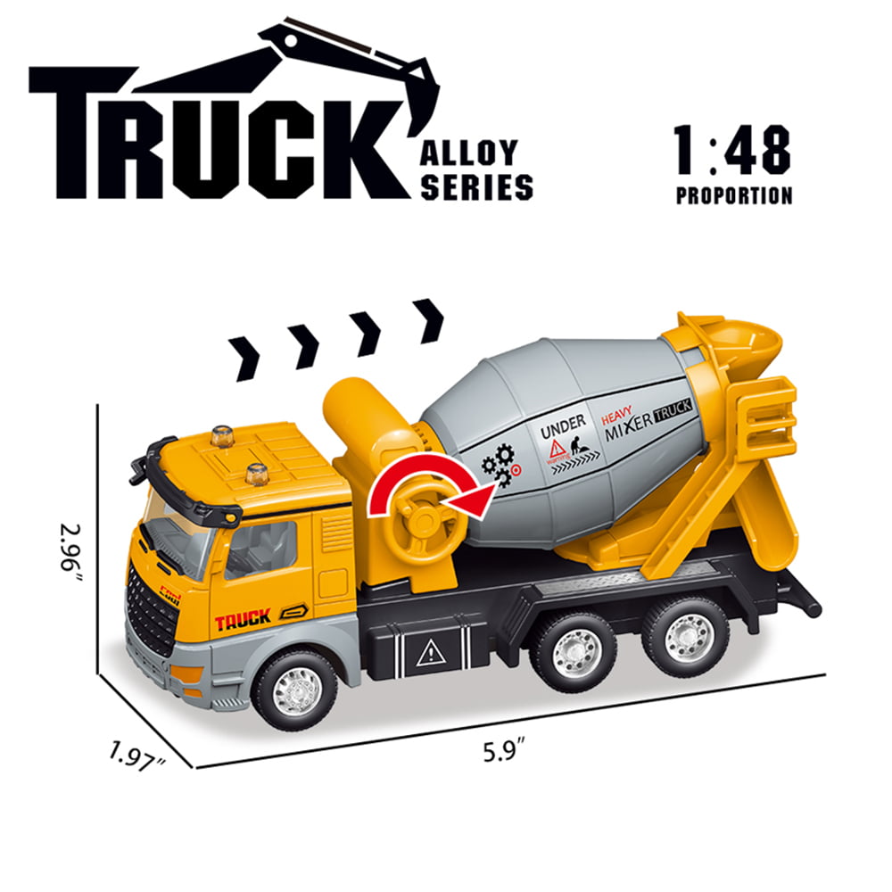 Ficcug 2 Pack Friction Powered Construction Vehicle Toys Trucks,Engineering Excavator Toy Cement Mixer,Pull Back Cars for 3-6 Year Old Boys Girls Toddlers Kids