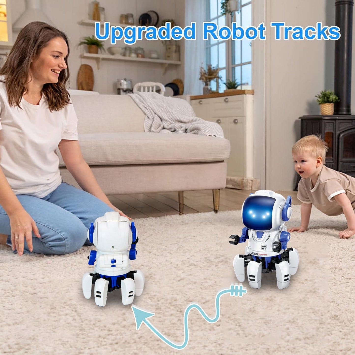 Ficcug Remote Control Robot Toys for Boys,360° Rotation Intelligent Programmable Educational Toys for Girls Kids Toddlers Ages 3-8,Blue