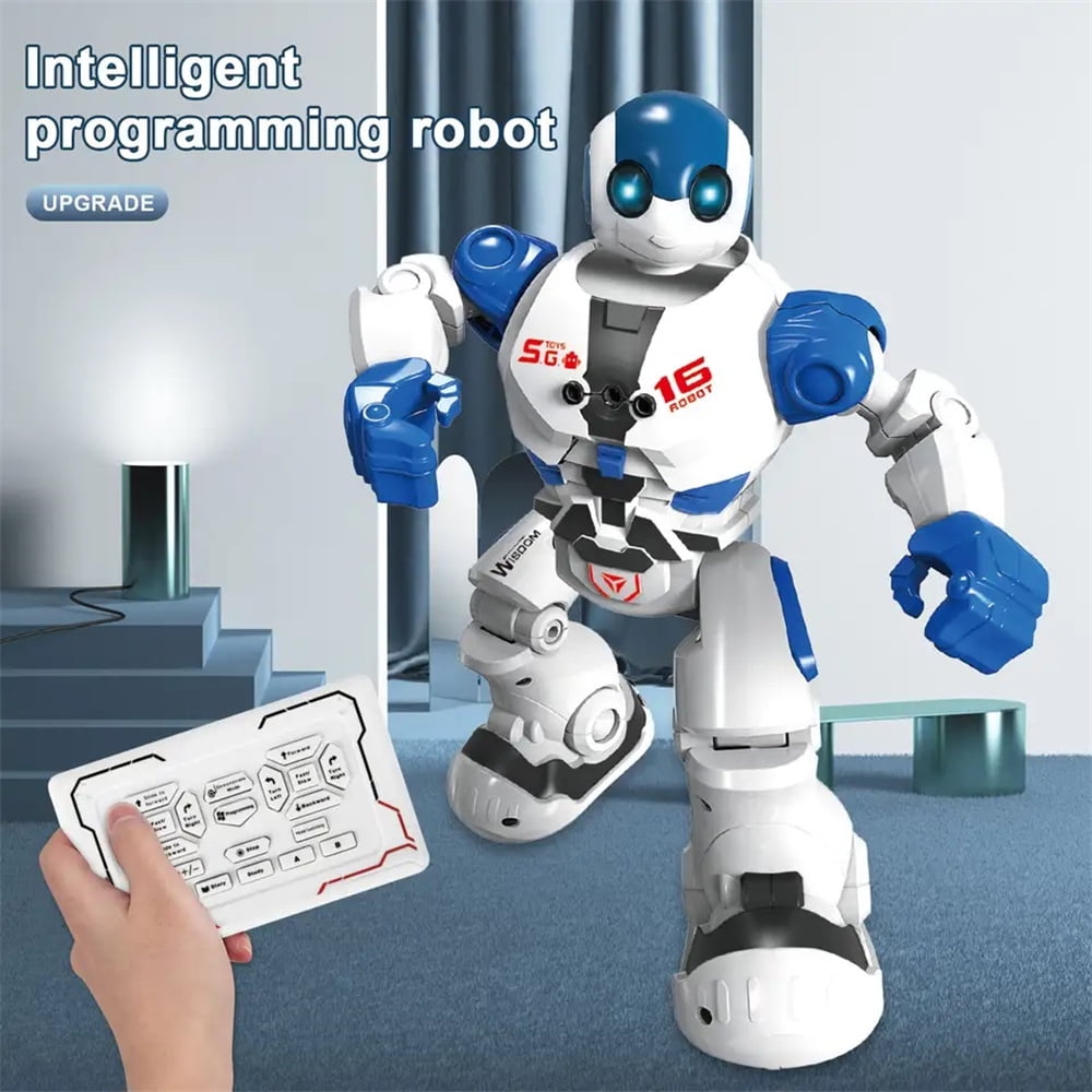 Ficcug Kids Remote Control Intelligent Robot Toys,Educational Programmable Smart Robot,Perfect Gift for Boys 4 5 6 7 8+,Blue