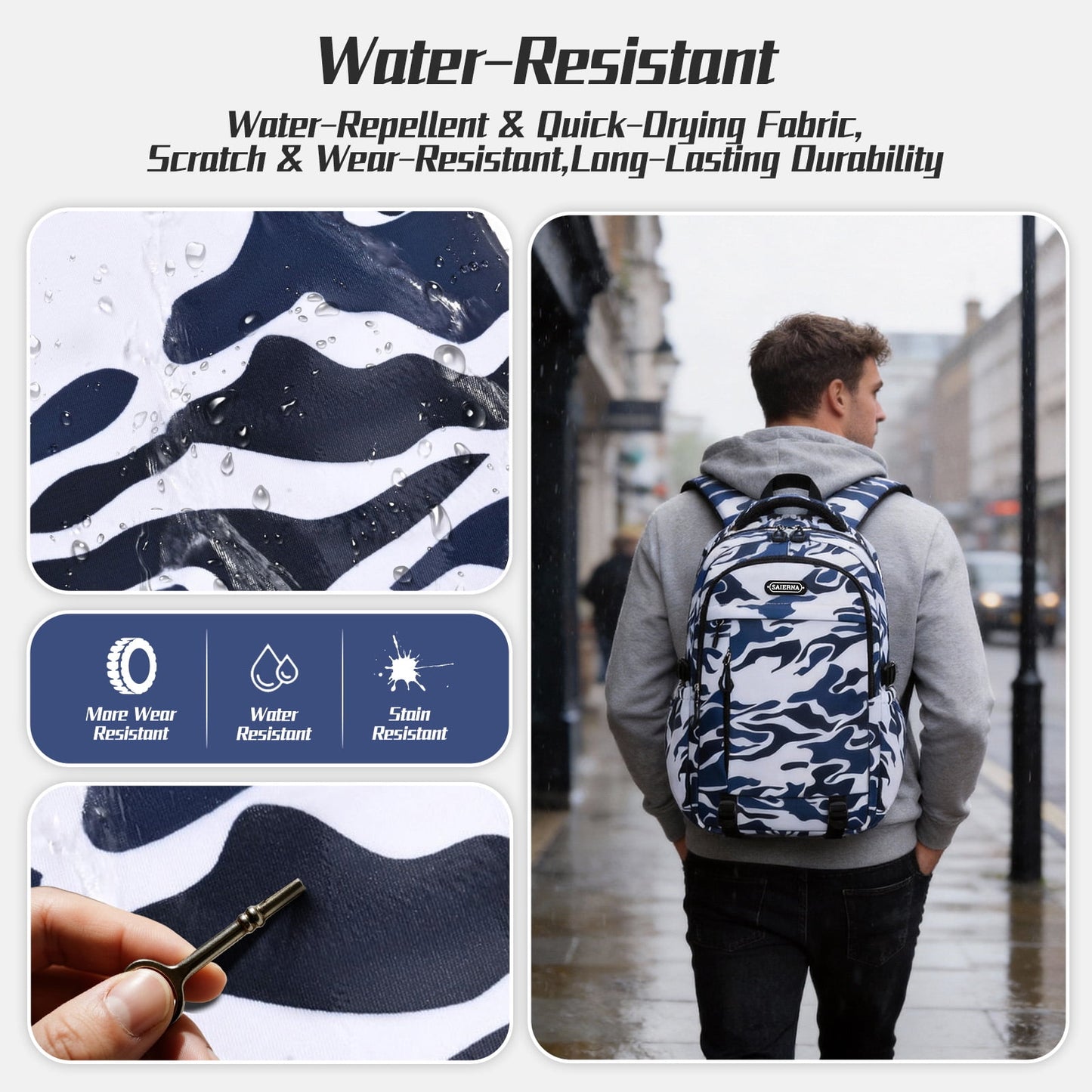 Ficcug School Backpack for 16" Laptop,Fashion Waterproof School Bag for Boys Girls Women Men Teens,Middle / High / College Bookbags,Blue
