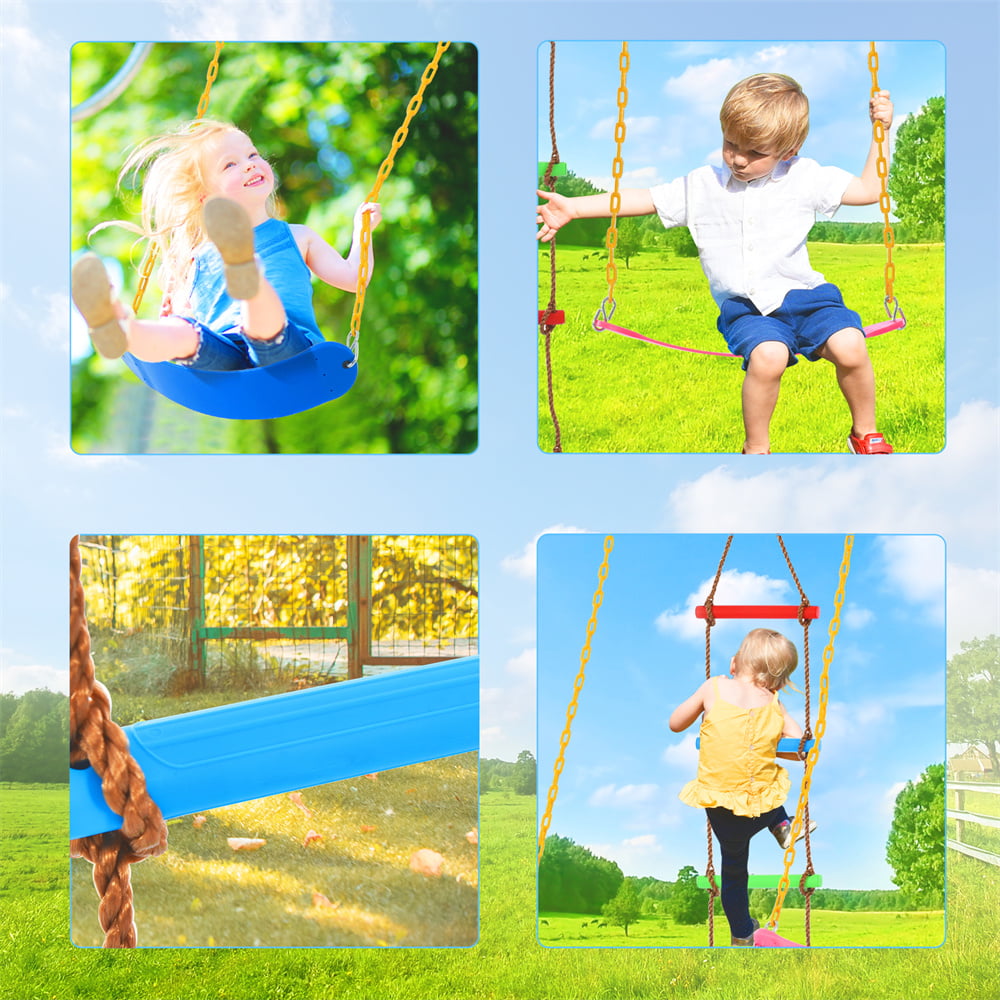 Ficcug 3 in 1 Metal Swing Sets for Kids with Climbing Ladder,Heavy Duty Swing Stand for Outside Backyard Playground
