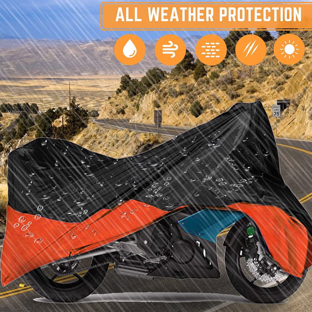 Ficcug Motorcycle Cover,XXXL 190T Waterproof Scooter Motorbike Cover Outdoor Indoor Dust and UV Protection with Storage Bag,for 105" Motorcycles Vehicle Cover