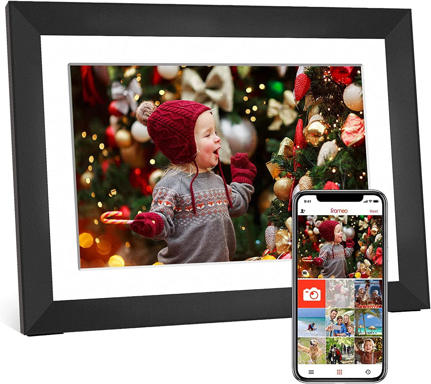 Ficcug Upgrade 10.1"Digital Picture Frame,16GB Wifi Smart Photo Frame,HD IPS Touch Screen,Easy Share Photos Videos via App from Anywhere,Perfect for Gift-Black