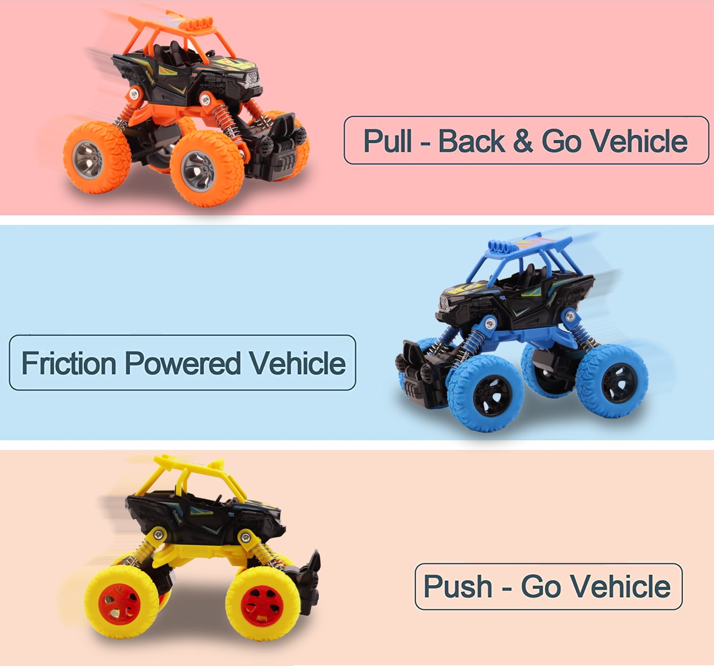 Ficcug 2 Pcs Pull Back Cars Toys Trucks,Friction Powered Cars for Kids,Alloy Off-Road Climbing Vehicles,Inertia Car Toys for 3 4 5 6+ Year Old Boys Girls