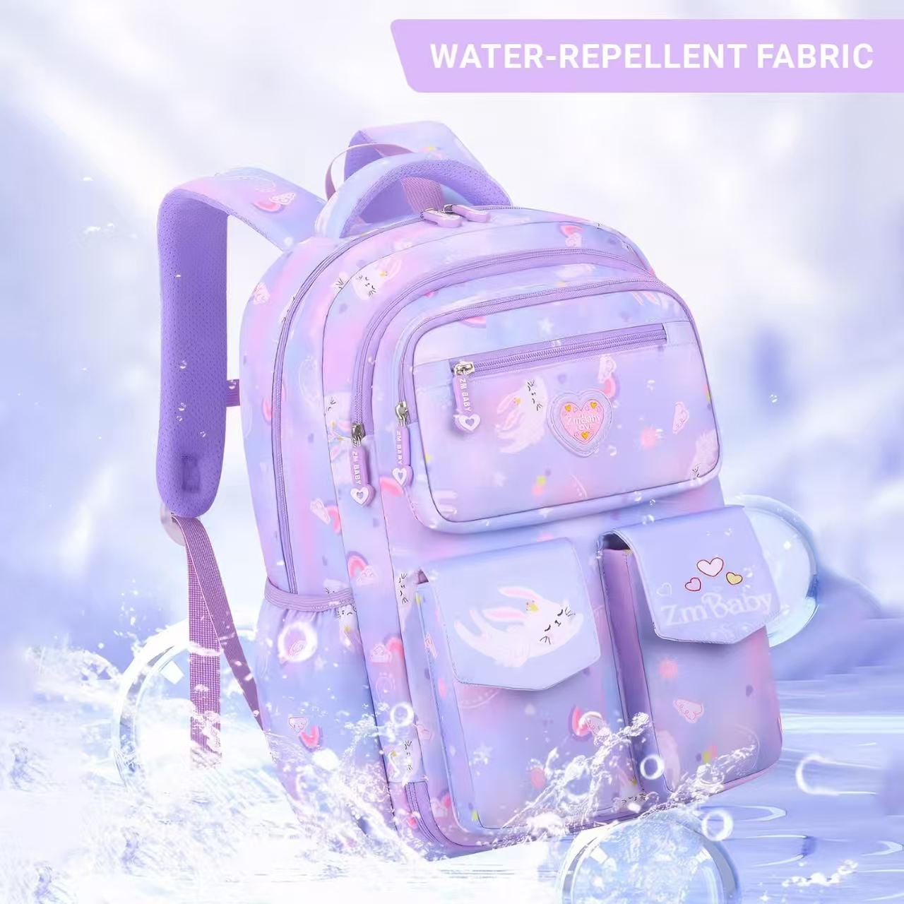Ficcug School Backpack Girls School Bag,25L Wear-Resistant Lightweight Kids Backpacks Fashion Waterproof Bookbag,Purple