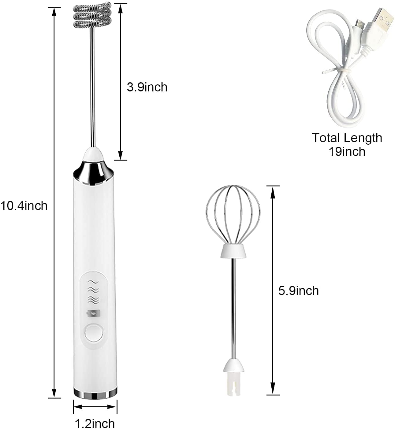 Ficcug Electric Milk Frother Handheld Coffee Frother,Mini Drink Mixer Foam Maker Egg Beater with 2 Whisks for Latte (White)
