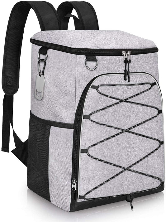 Ficcug Insulated Cooler Backpack 25-30 Cans/L,Waterproof Leakproof Soft Cooler Bag for Travel Camping Hiking Beach Lunch Picnic,Gray
