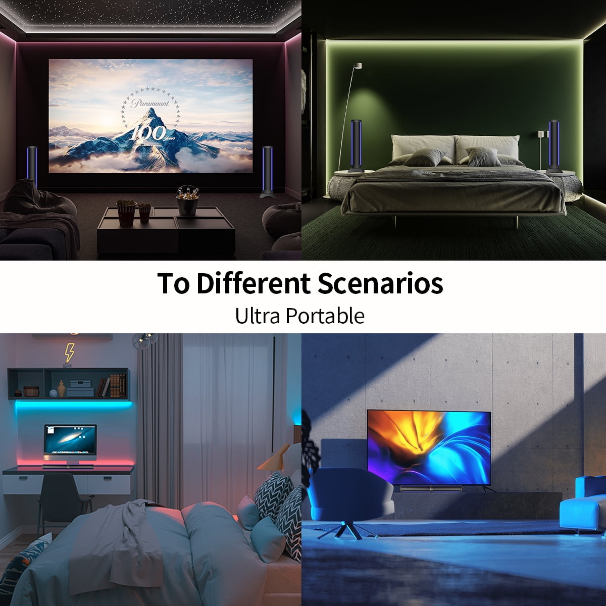 Ficcug 2.1 25in Sound Bars for TV Home Theater with 6 Built-in Subwoofers,3D Stereo Surround Bluetooth Speaker System,20W Foldable Split Wireless Soundbar, Black
