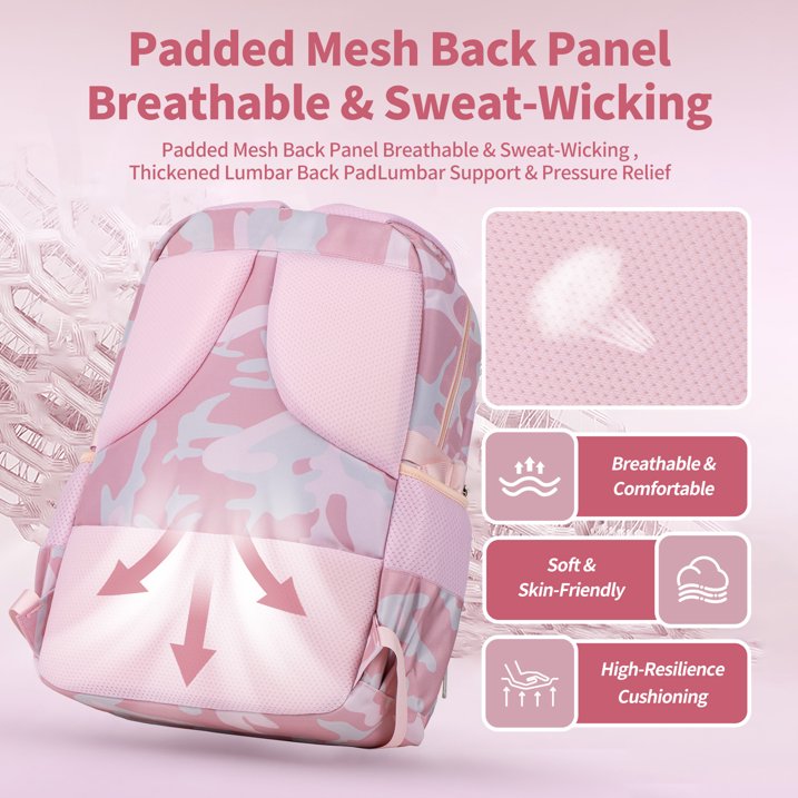 Ficcug Girls School Backpacks,Fashion School Bag for Kids Teens,35L Waterproof Students Bookbags for Elementary Middle,Pink