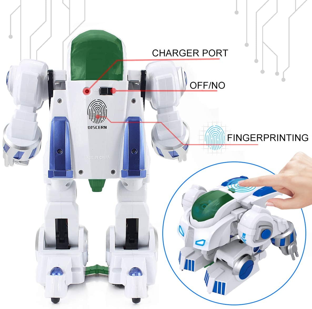 Ficcug Kids Remote Control Intelligent Robot Toys,Fingerprint Transform Programmable Singing Dancing Smart Robot,Perfect for Boys 4 5 6 7 8+