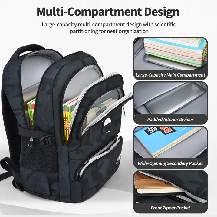 Ficcug Boys School Backpacks,Fashion School Bag for Kids Teens,35L Waterproof Students Bookbags for Elementary Middle,Black