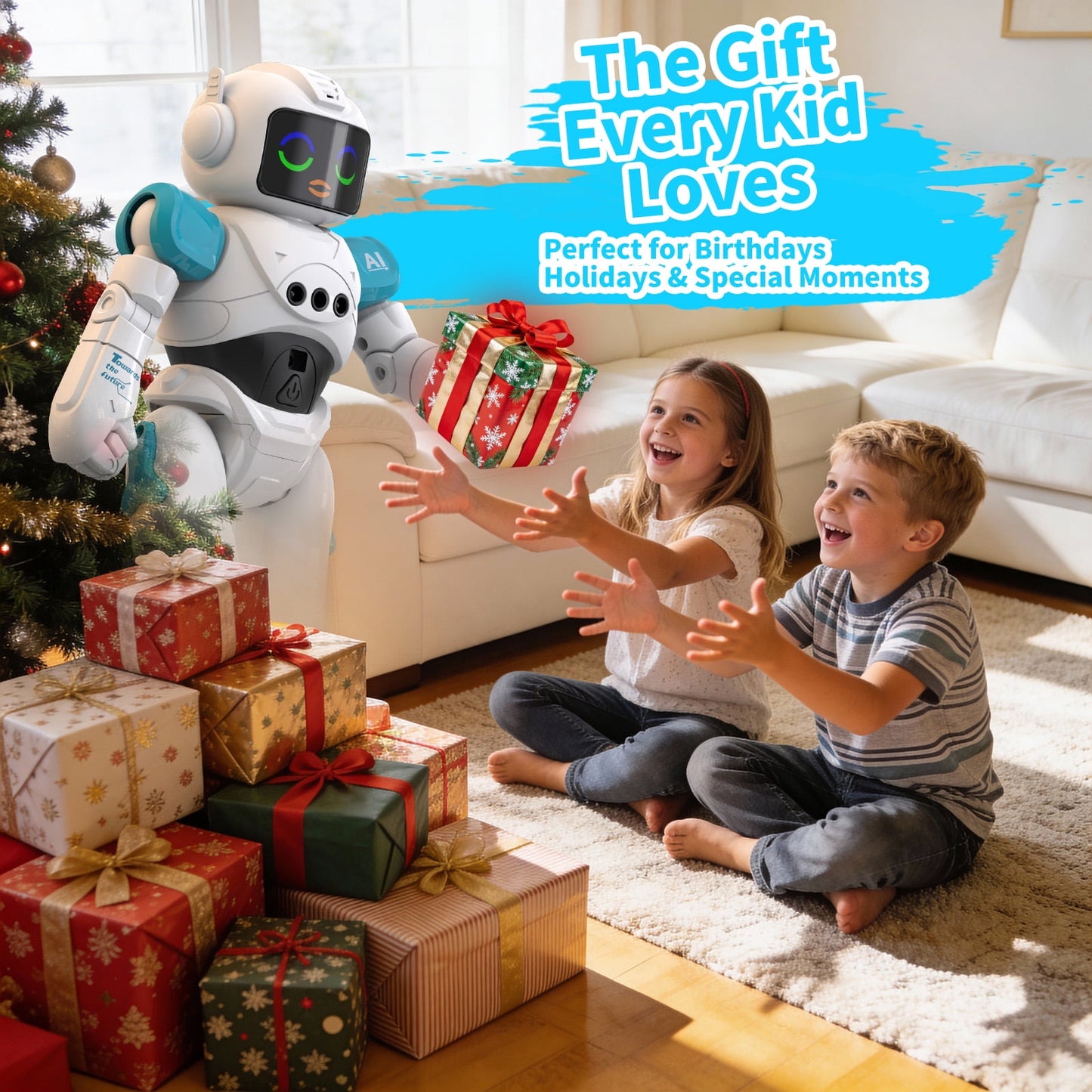 Ficcug Kid Remote Control Intelligent Robot Toys,Smart Talking Voice Emo Robot Toy,Gesture Sensing Programmable,Gifts for Ages 3+ Boys Girls