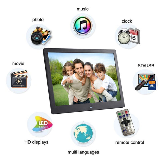 Ficcug 13" Digital Photo Picture Frame with Automatic Slideshow Video Music Movie Remote Control Supports MS/SD/MMC Cards For Christmas Gift