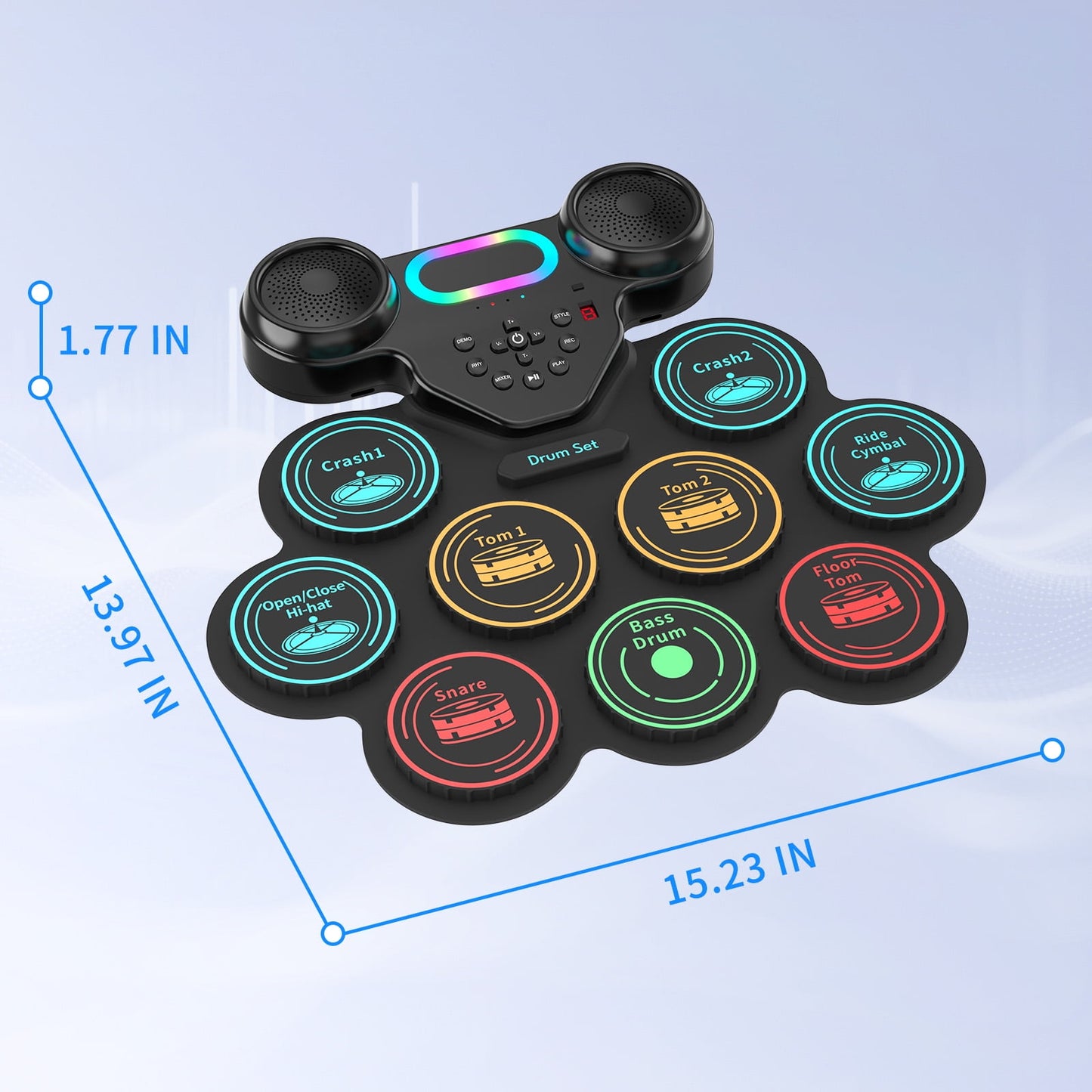 Ficcug Electronic Drum Set for Kids Adults,9 Pads Portable MIDI Roll-up Drum Kit with Dual Speakers / Headset Jack / Drumsticks / Foot Pedals,for Beginners