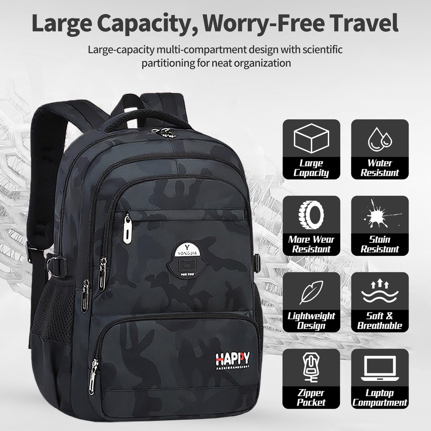 Ficcug Boys School Backpacks,Fashion School Bag for Kids Teens,35L Waterproof Students Bookbags for Elementary Middle,Black
