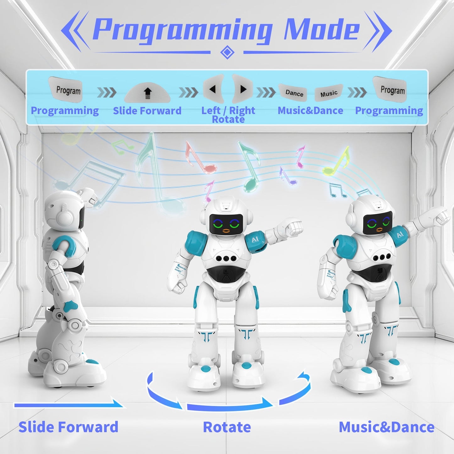 Ficcug Kid Remote Control Intelligent Robot Toys,Smart Talking Voice Emo Robot Toy,Gesture Sensing Programmable,Gifts for Ages 3+ Boys Girls