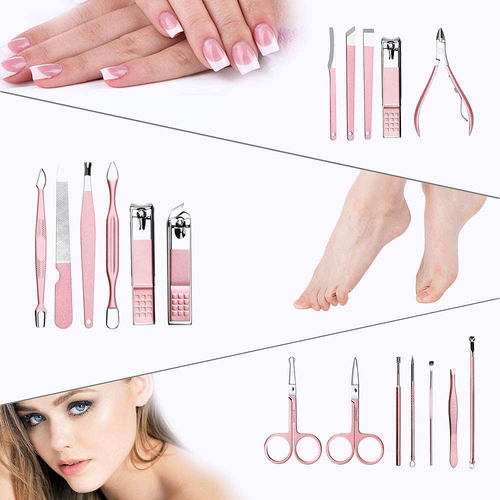 Ficcug Manicure Set, Pedicure Kit, Nail Clippers, Professional Grooming Kit, Nail Tools 18 In 1 with Luxurious Travel Case for Men and Women