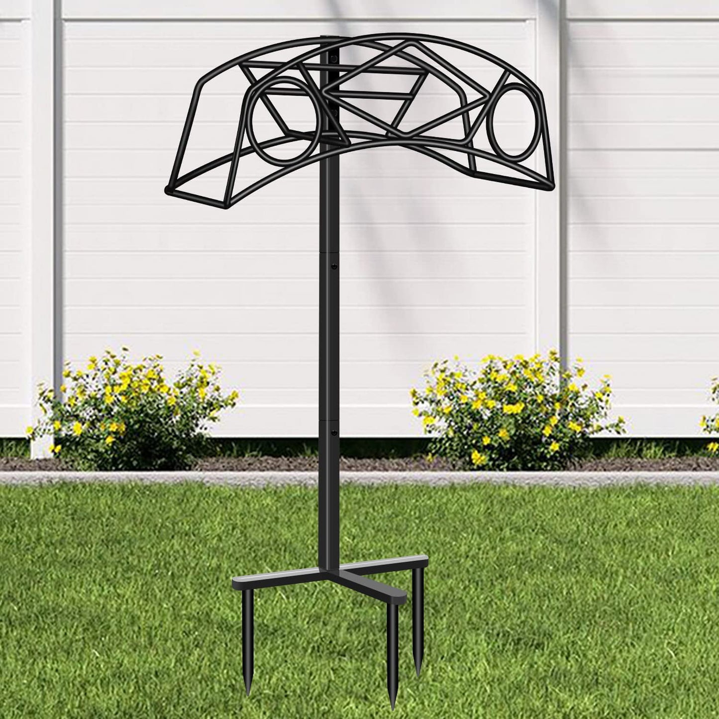 Ficcug Garden Hose Holder Freestanding Water Hose Holder,Stand Hose Reel Hanger for Outside Yard Lawn,Easy Store/Organize,Black