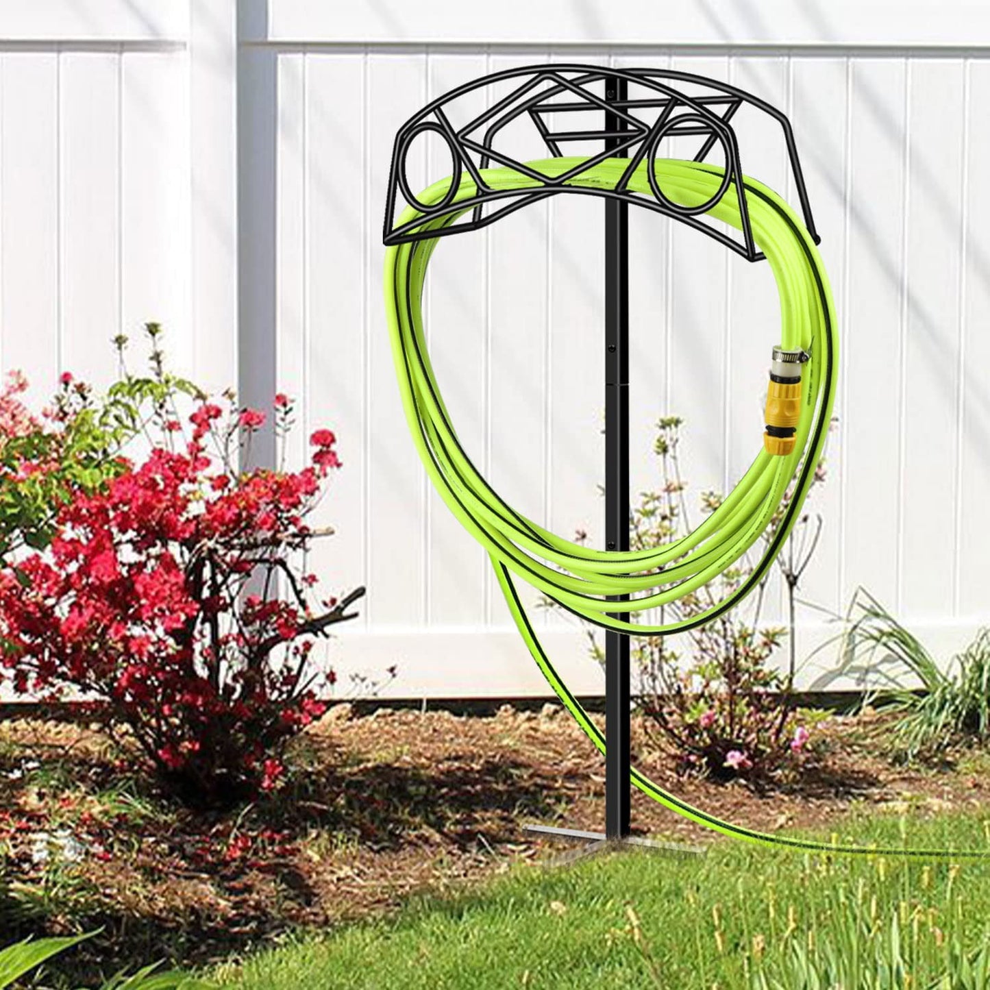 Ficcug Garden Hose Holder Freestanding Water Hose Holder,Stand Hose Reel Hanger for Outside Yard Lawn,Easy Store/Organize,Black