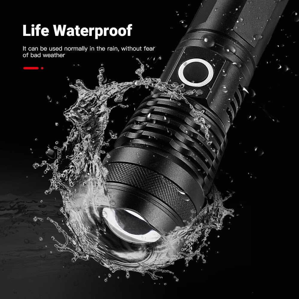 Ficcug Rechargeable LED Flashlight 90000 Lumens Powerful Zoom Torch with Battery for Outdoor Camping