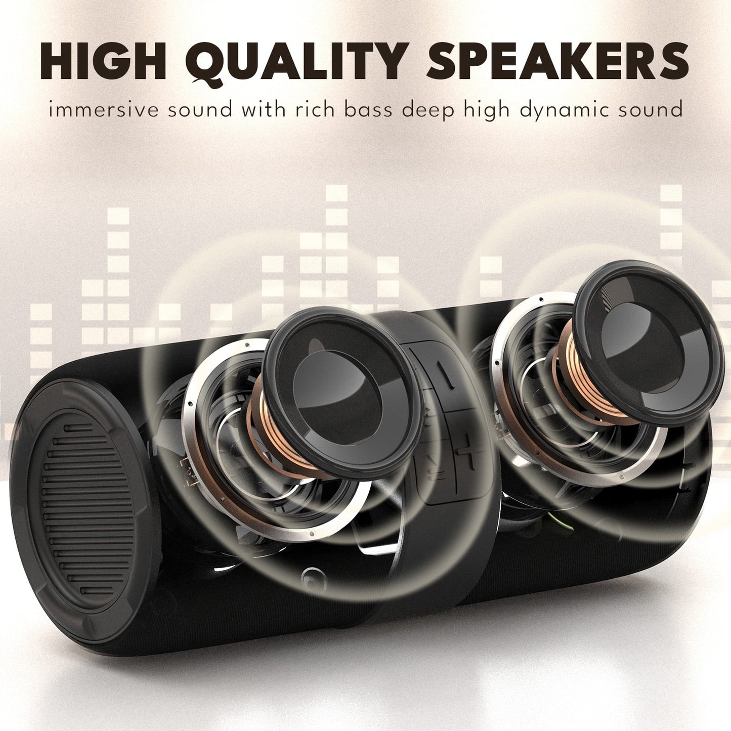 Ficcug Portable Wireless Bluetooth Speaker,Waterproof Speaker with LED Lights / Deep Bass,10H Playtime,TWS Pairing for Outdoor Party,Black