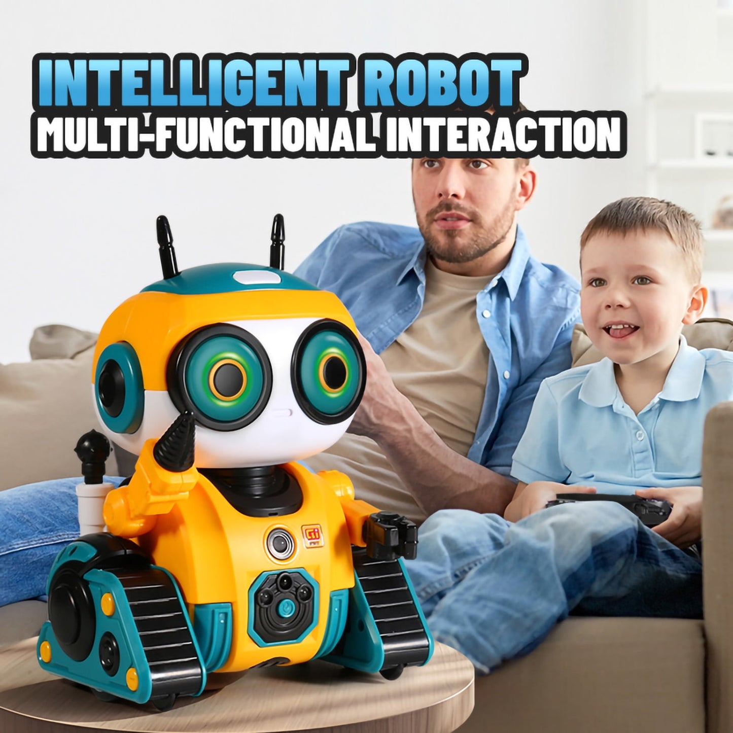 Ficcug Remote Control Intelligent Robot Toys for Kids with Recording/Voice changing/Touch Sensing,Educational Programmable Interactive Smart Robot for 3 4 5 6 Year Old Boys Girls Toddlers,Yellow