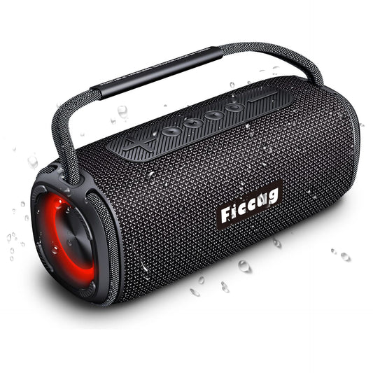 Ficcug Waterproof Portable Wireless Bluetooth Speaker,20W Small Speaker with TWS Pairing | Deep Bass | LED Lights,Outdoor Party Speaker,Black