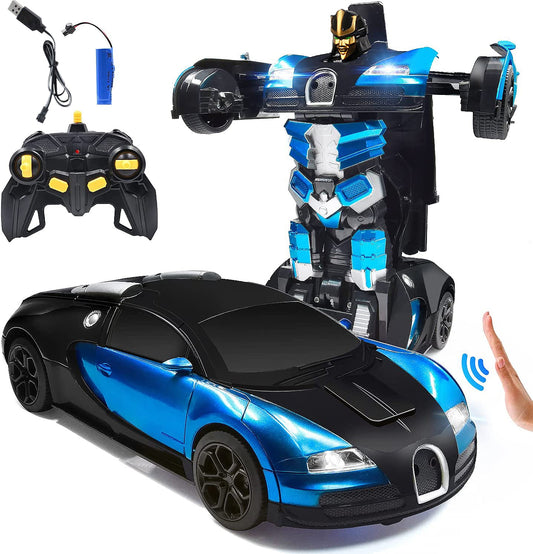 Ficcug Remote Control Transforming Car Robot Toys,2.4GHz 1/14 Scale Transform RC Cars Toys with LED Lights / Sounds / Gesture Sensing for Kids Boys Girls Birthday Christmas Gifts