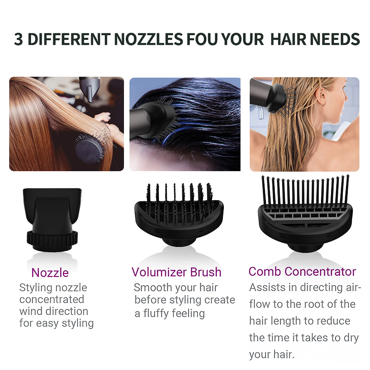 Ficcug Ionic Hair Dryer,Professional Blow Dryer Comb Lightweight with Diffuser, Negative Ion Technolog,3 Speed Hot/Cold Wind for Home Salon Travel,Green